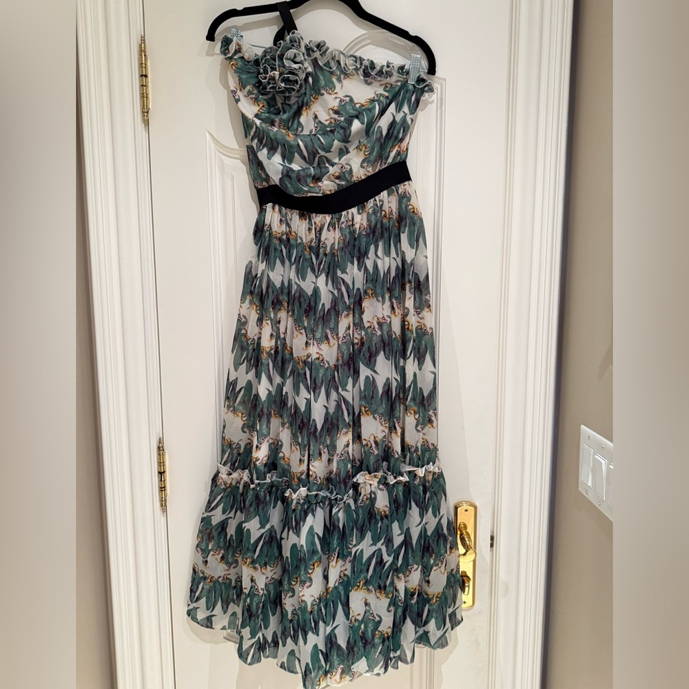 KATIE One Shoulder Dress with Green and Black Floral Design